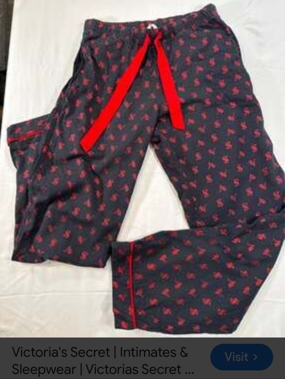 Victoria's Secret Black Pajama Pants| Black W/ Red Foil VS/ Womens Size S|NEW
